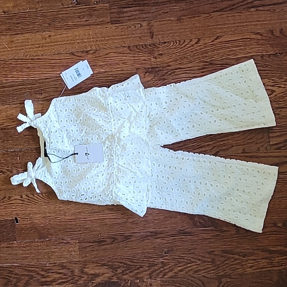 7 For All Mankind Cream Eyelet Top and Pants Set